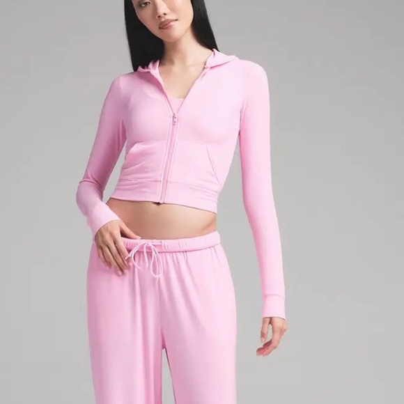 SKIMS Tops - NWT Skims Soft lounge zip up hoodie ribbed new bubblegum pink
